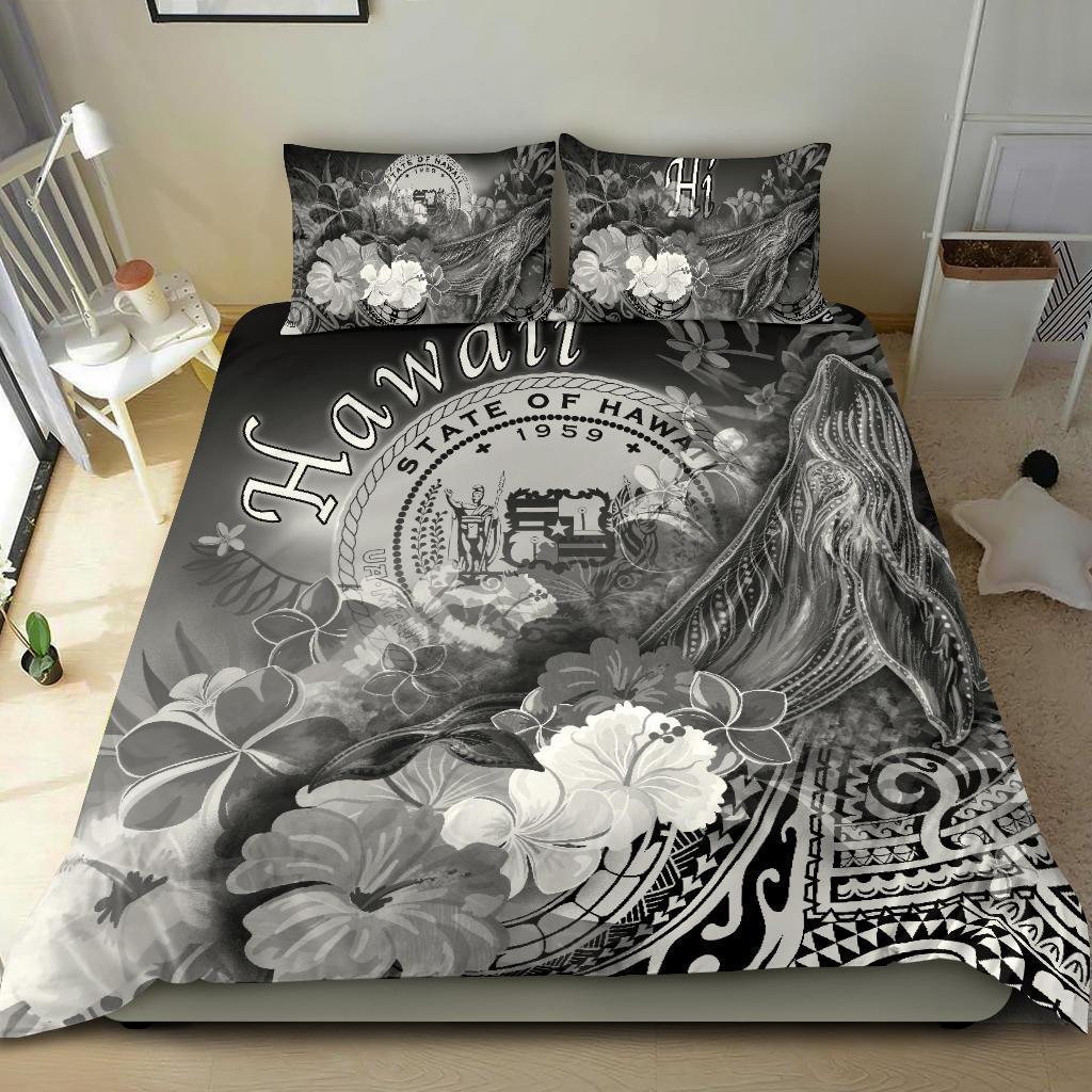 Polynesian Hawaii Bedding Set - Humpback Whale with Tropical Flowers (White) White - Polynesian Pride