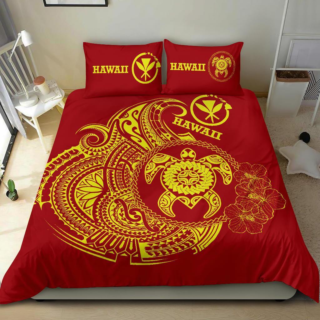 Hawaii Polynesian Bedding Set - Vintage Polynesian Turtle (Red) Red - Polynesian Pride