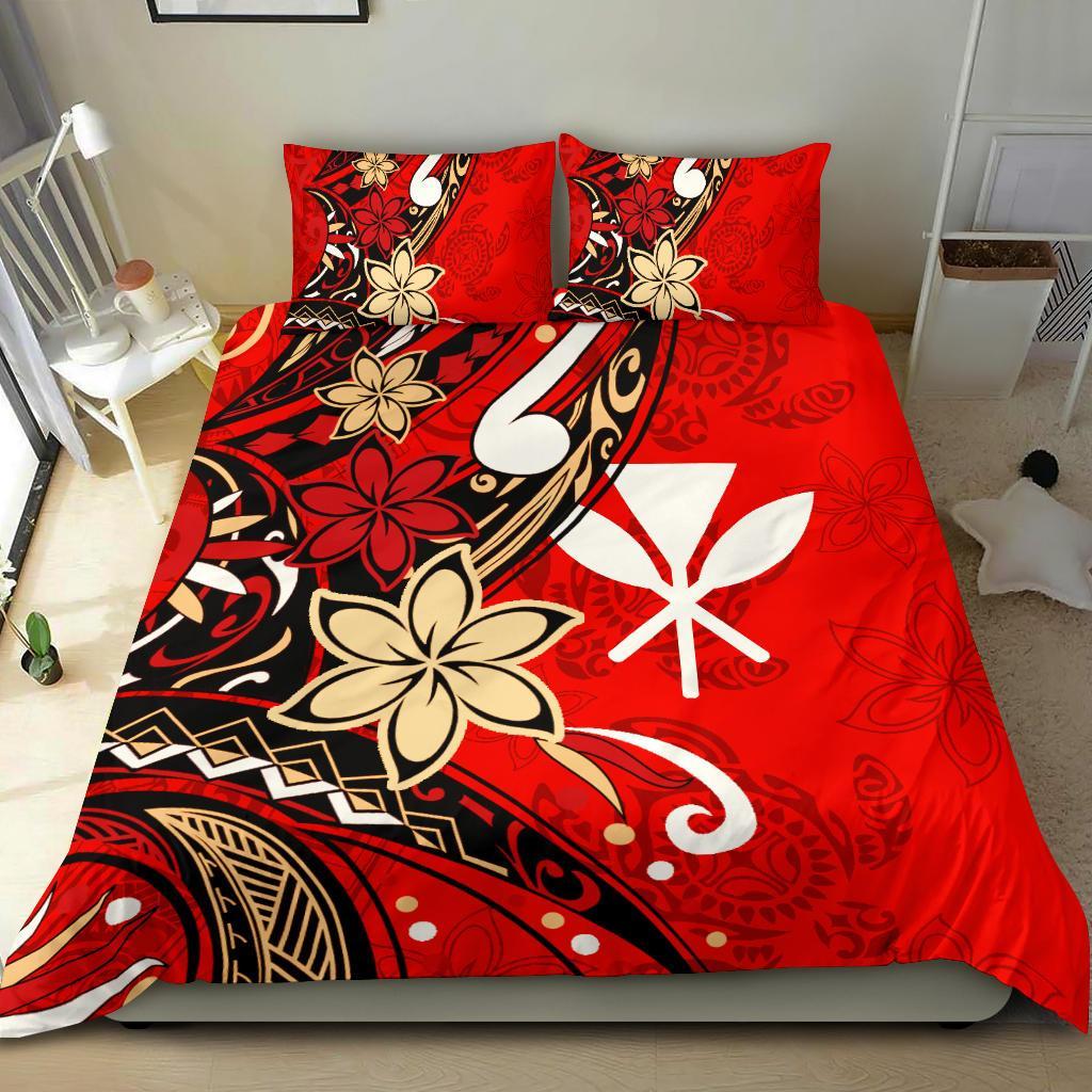 Hawaii Bedding Set - Tribal Flower With Special Turtles Red Color Red - Polynesian Pride