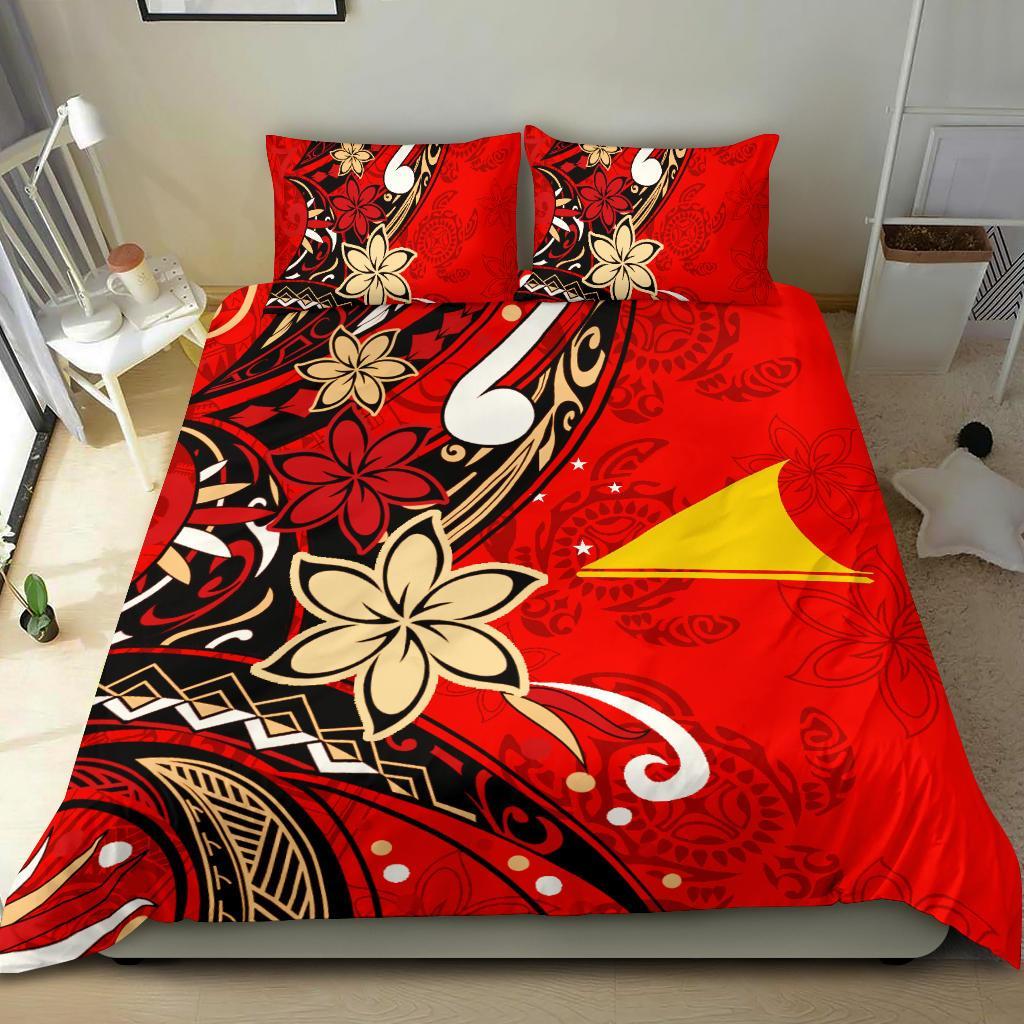 Tokelau Polynesian Bedding Set - Tribal Flower With Special Turtles Red Color Red - Polynesian Pride