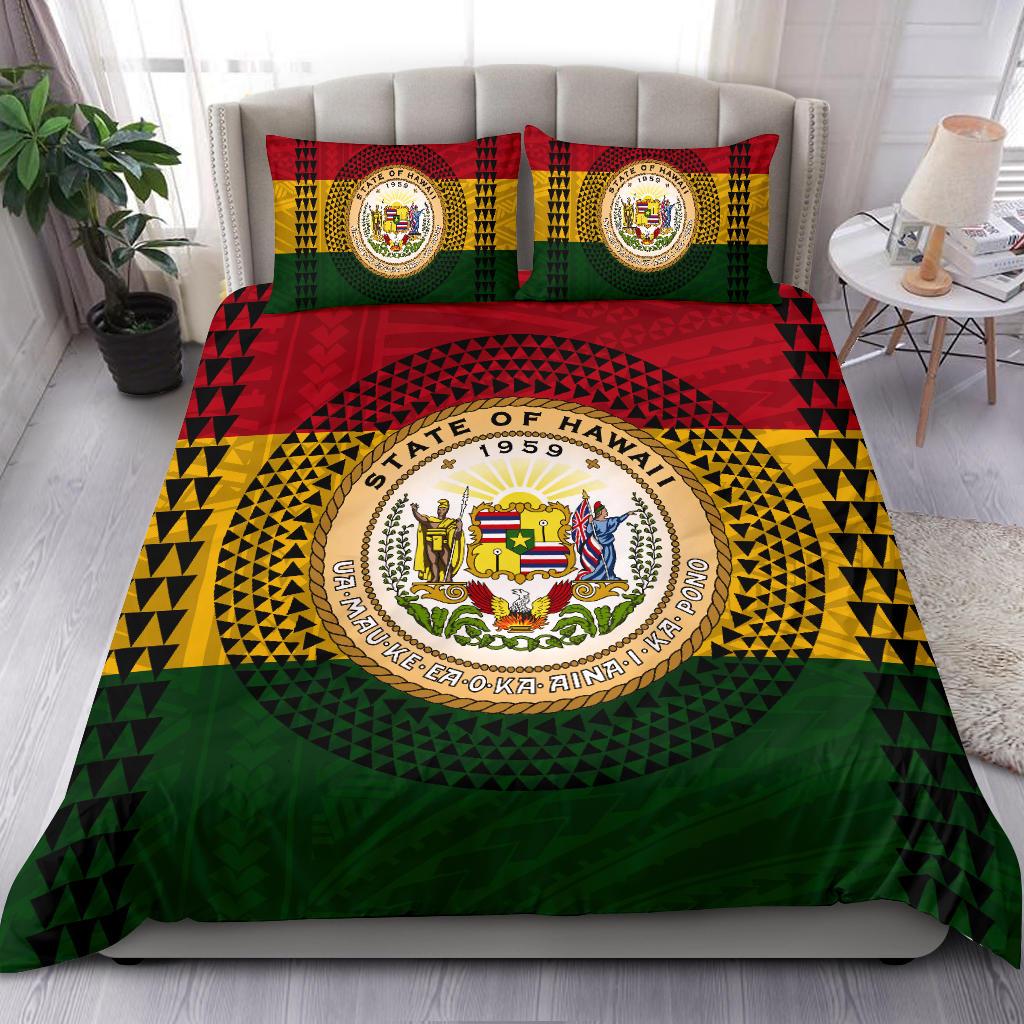 Hawaiian Kakau Maoli Polynesian Bedding Set - Seal Of Hawaii Red - Polynesian Pride