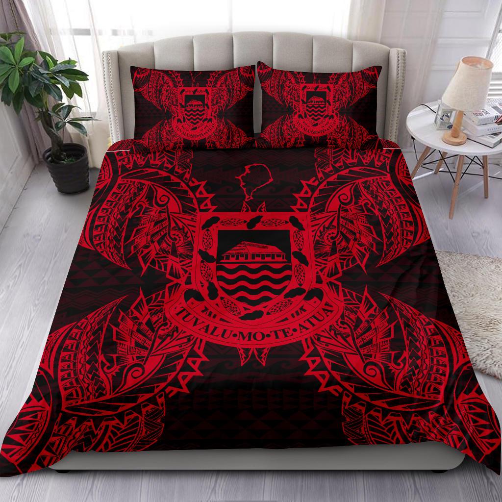 Polynesian Bedding Set - Tuvalu Duvet Cover Set Map Red Red - Polynesian Pride