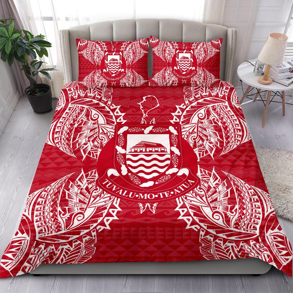 Polynesian Bedding Set - Tuvalu Duvet Cover Set Map Red White Red - Polynesian Pride