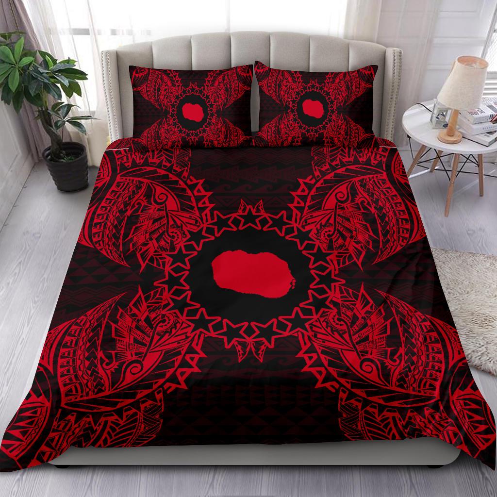 Polynesian Bedding Set - Cook Islands Duvet Cover Set Map Red Red - Polynesian Pride