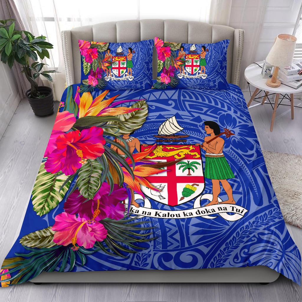 Fiji Bedding Set - Hibiscus Polynesian Pattern Blue Version Blue - Polynesian Pride