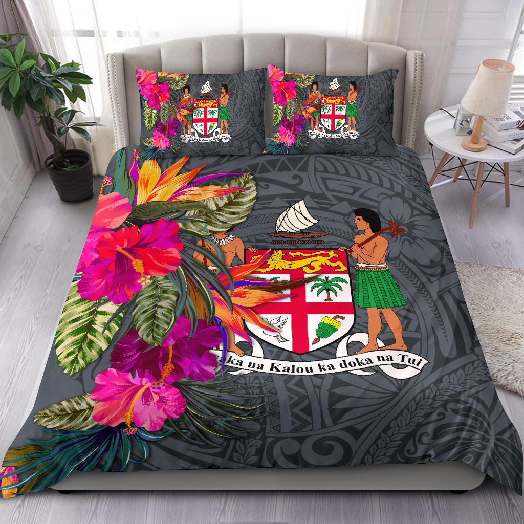 Fiji Bedding Set - Hibiscus Polynesian Pattern Gray Version Gray - Polynesian Pride