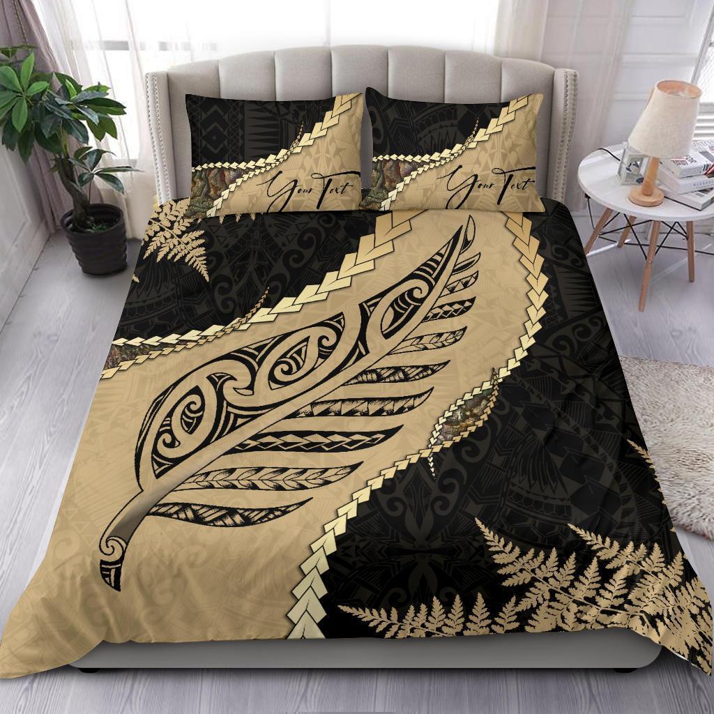 Signature Custom, Paua Shell Maori Silver Fern Bedding Set Golden Golden - Polynesian Pride
