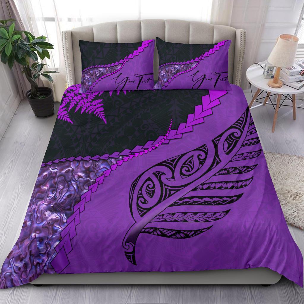 Signature Custom, Paua Shell Maori Silver Fern Bedding Set Purple Purple - Polynesian Pride