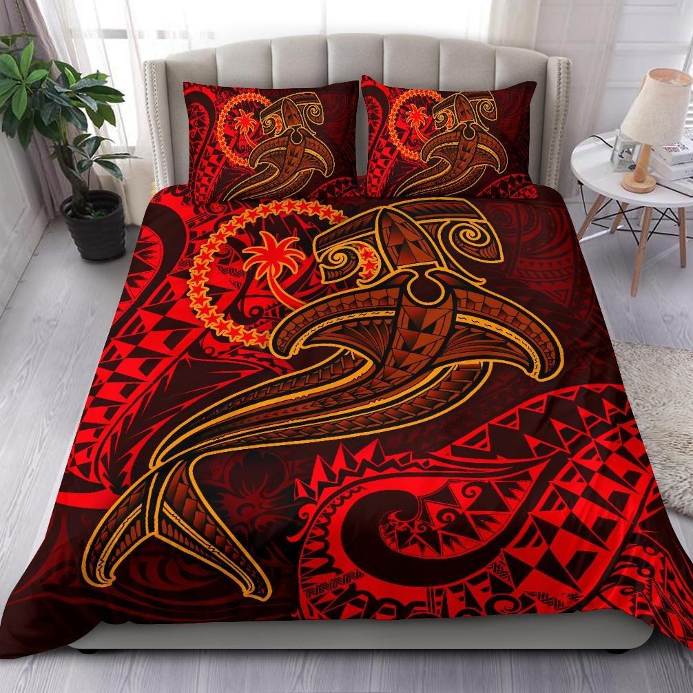 Chuuk Bedding Set - Red Shark Polynesian Tattoo Red - Polynesian Pride