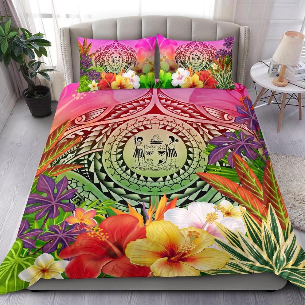 Fiji Polynesian Bedding Set - Manta Ray Tropical Flowers Pink - Polynesian Pride