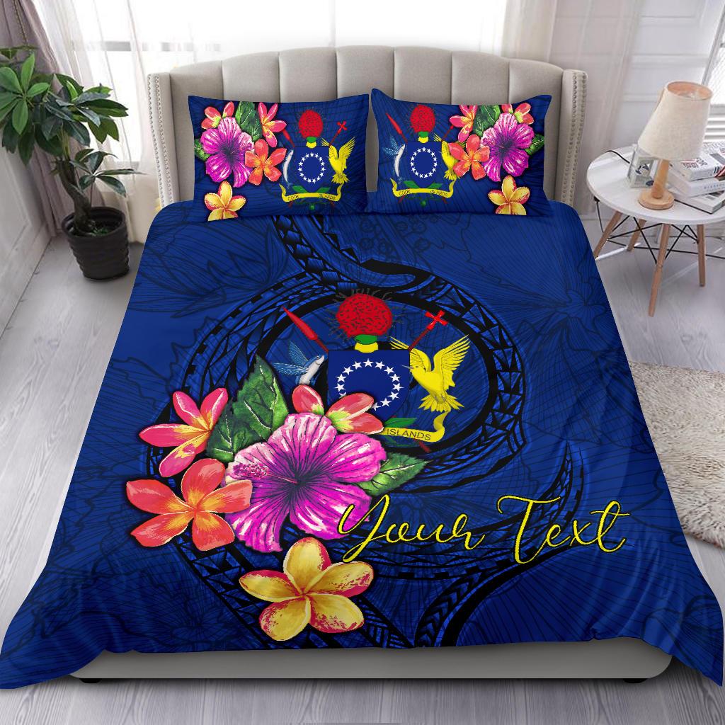 Polynesian Custom Personalised Bedding Set - Cook Islands Duvet Cover Set Floral With Seal Blue Blue - Polynesian Pride