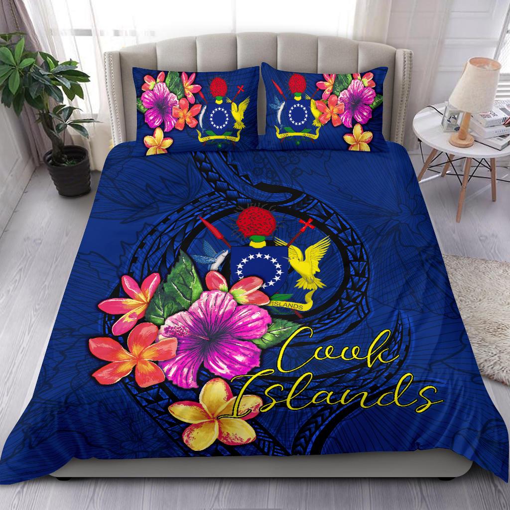 Polynesian Bedding Set - Cook Islands Duvet Cover Set Floral With Seal Blue Blue - Polynesian Pride