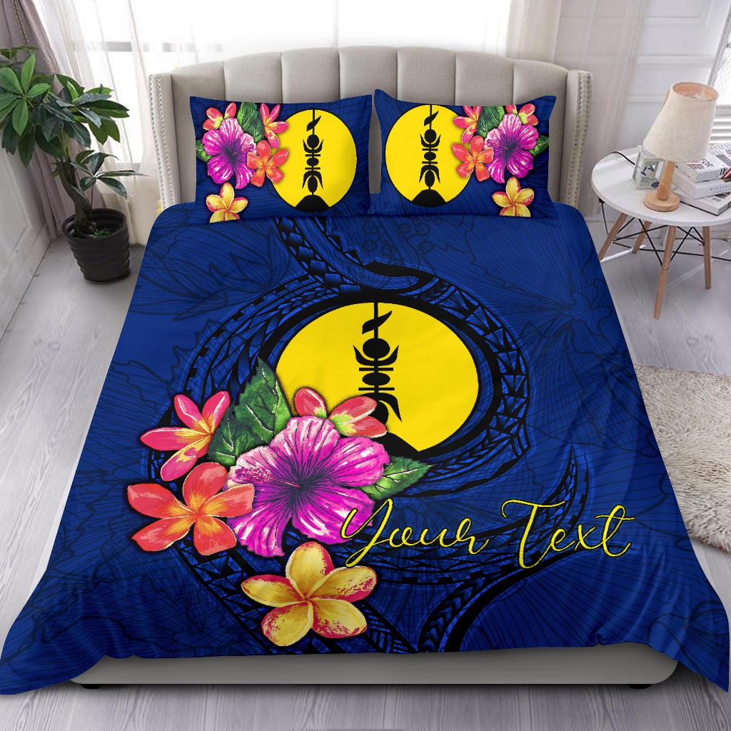 Polynesian Custom Personalised Bedding Set - New Caledonia Duvet Cover Set Floral With Seal Blue Blue - Polynesian Pride