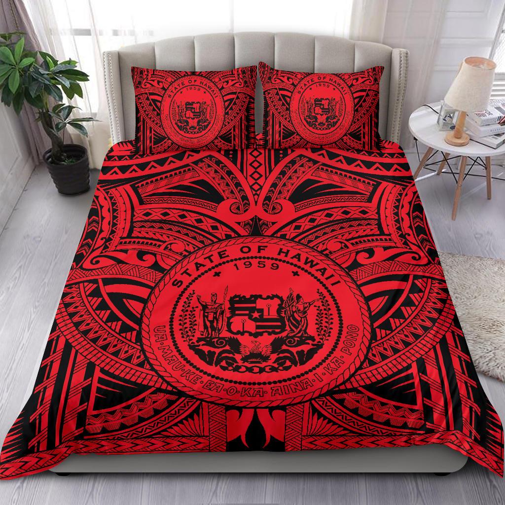 Hawaii Bedding Sets - Polynesian Tattoo & Hawaii Coat of Arm Red - Polynesian Pride