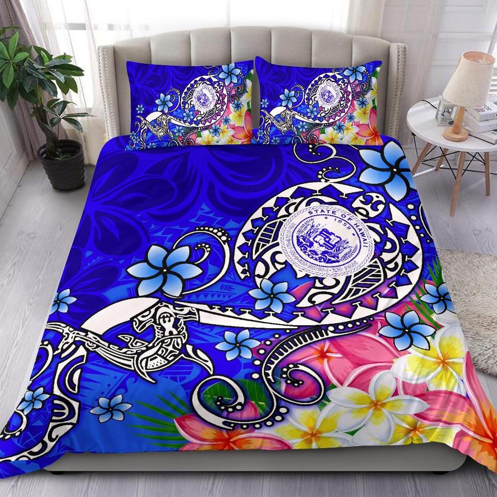 Hawaii Polynesian Bedding Set - Hawaii Seal With Turtle Plumeria (Blue) Blue - Polynesian Pride