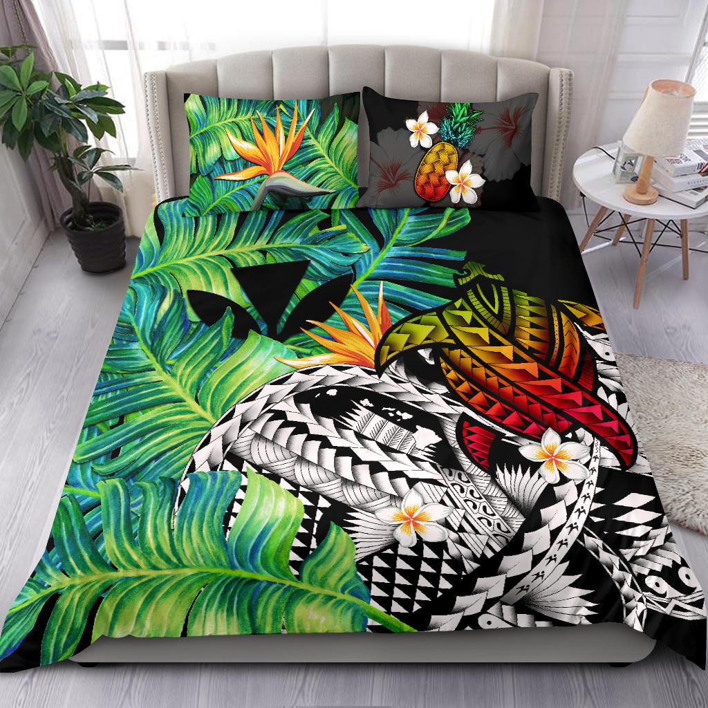 Kanaka Maoli (Hawaiian) Bedding Set, Polynesian Pineapple Banana Leaves Turtle Tattoo - Polynesian Pride