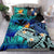 Kanaka Maoli (Hawaiian) Bedding Set, Polynesian Pineapple Banana Leaves Turtle Tattoo Blue - Polynesian Pride