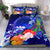 American Samoa Polynesian Bedding Set - Humpback Whale with Tropical Flowers (Blue) - Polynesian Pride