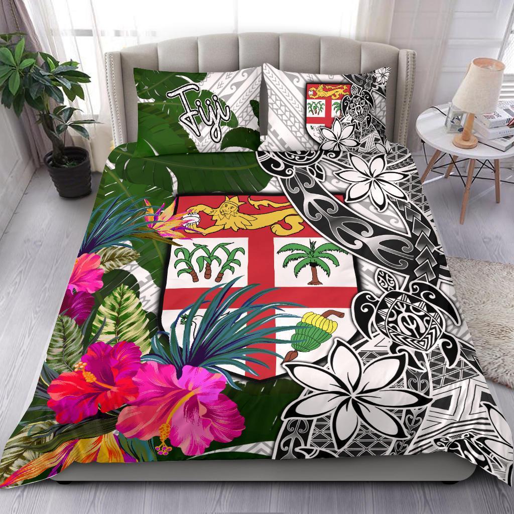 Fiji Bedding Set White - Turtle Plumeria Banana Leaf White - Polynesian Pride