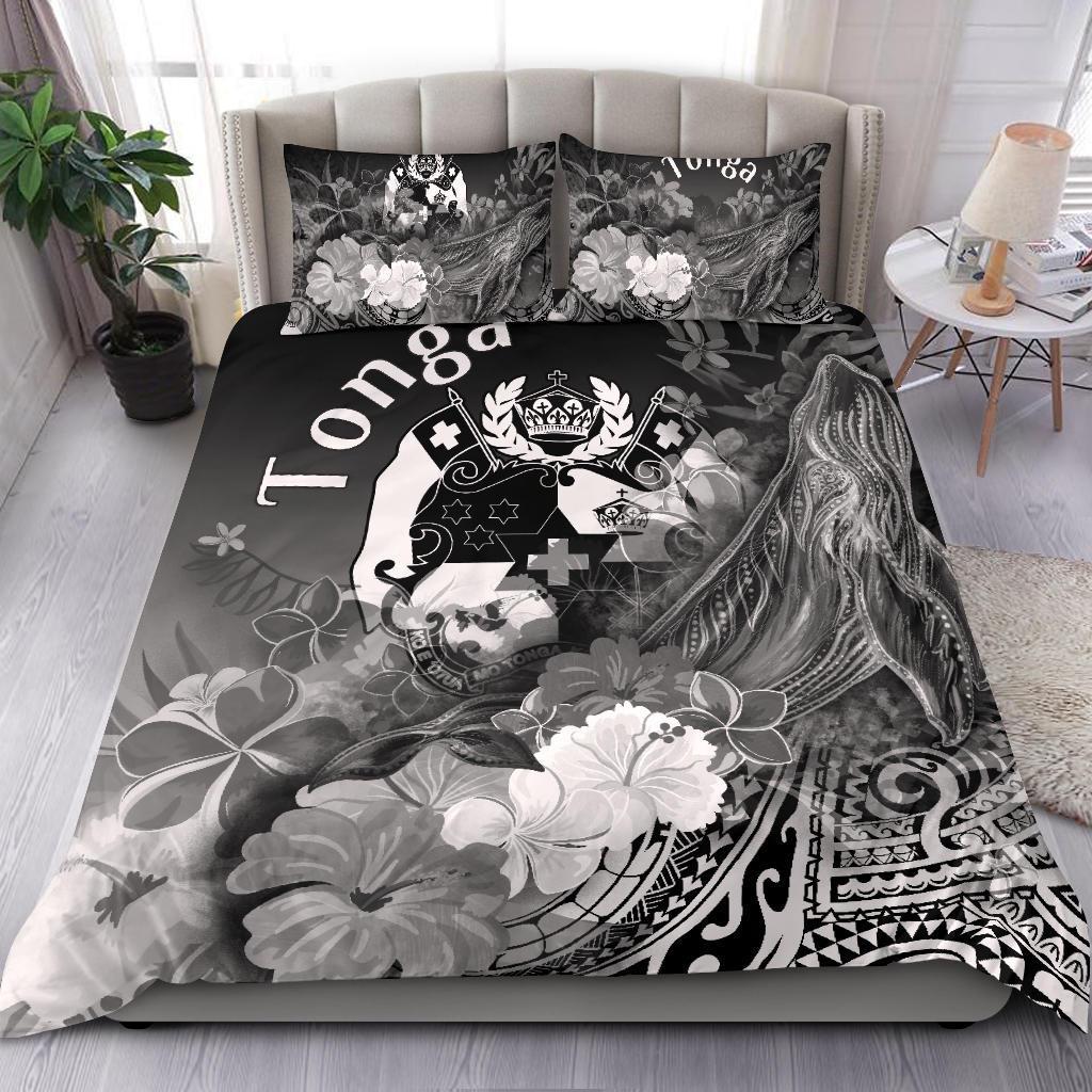 Tonga Bedding Set - Humpback Whale with Tropical Flowers (White) White - Polynesian Pride