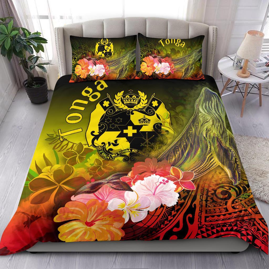 Tonga Bedding Set - Humpback Whale with Tropical Flowers (Yellow) Yellow - Polynesian Pride