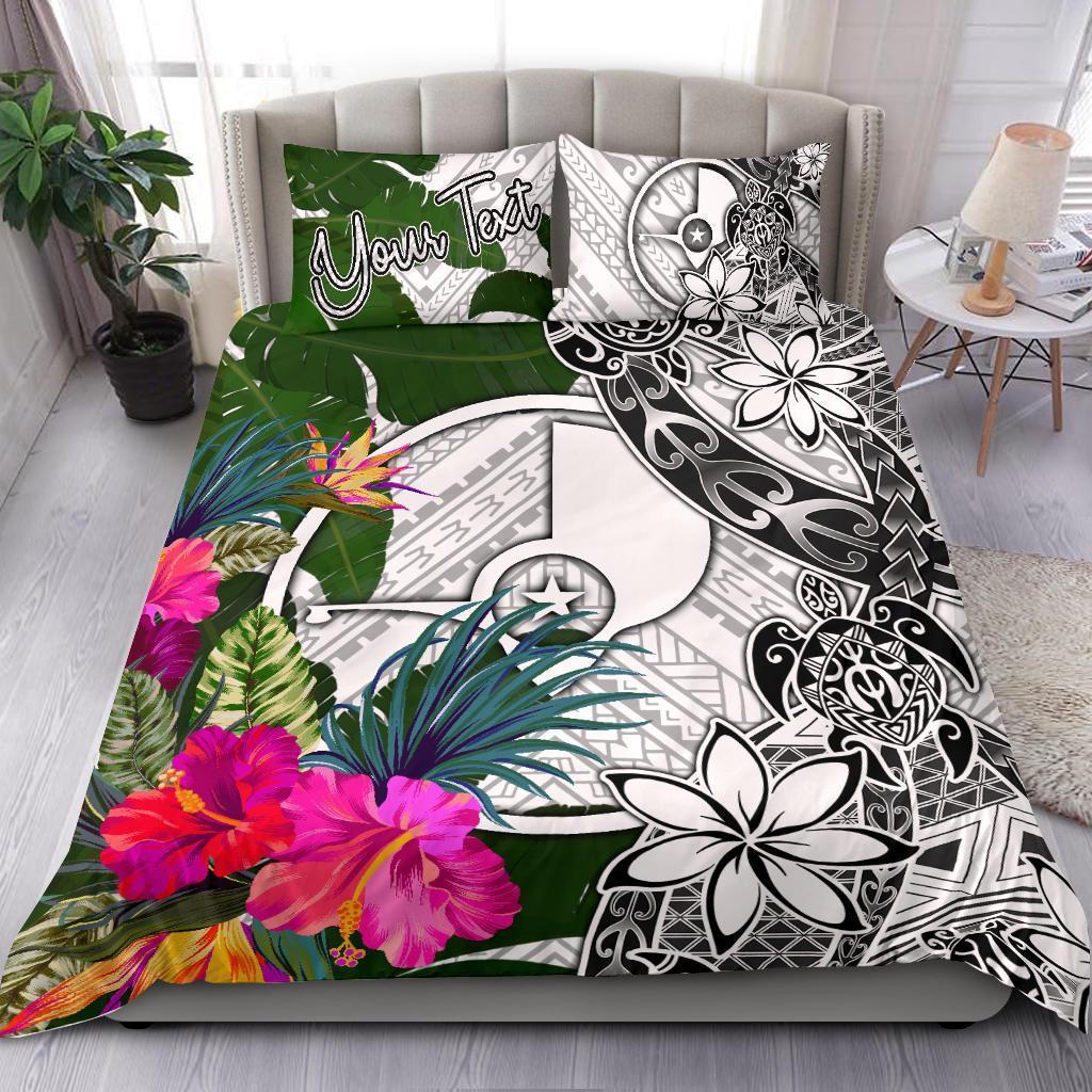 Yap Custom Personalised Bedding Set White - Turle Plumeria Banana Leaf White - Polynesian Pride