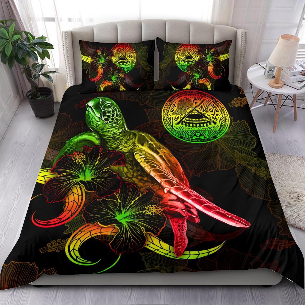 American Samoa Polynesian Bedding Set - Turtle With Blooming Hibiscus Reggae Reggae - Polynesian Pride