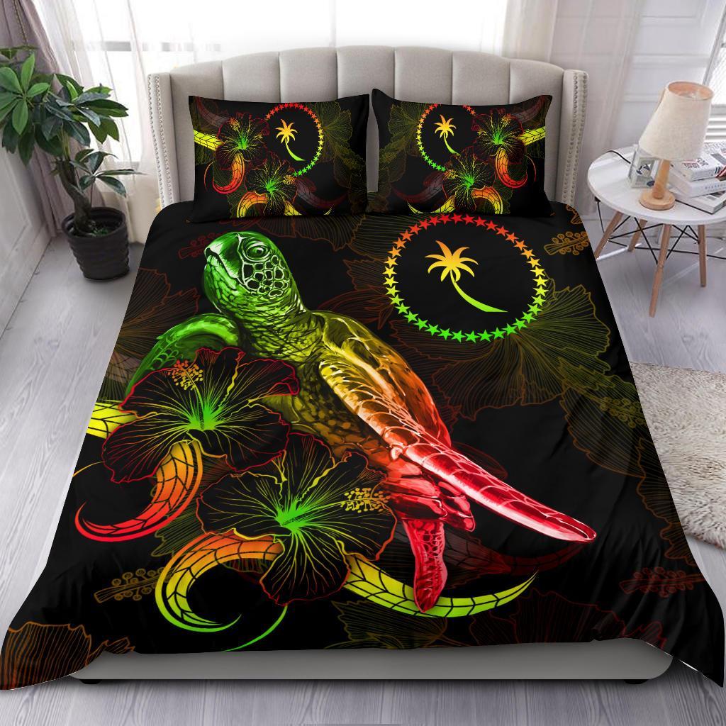 Chuuk Polynesian Bedding Set - Turtle With Blooming Hibiscus Reggae Reggae - Polynesian Pride