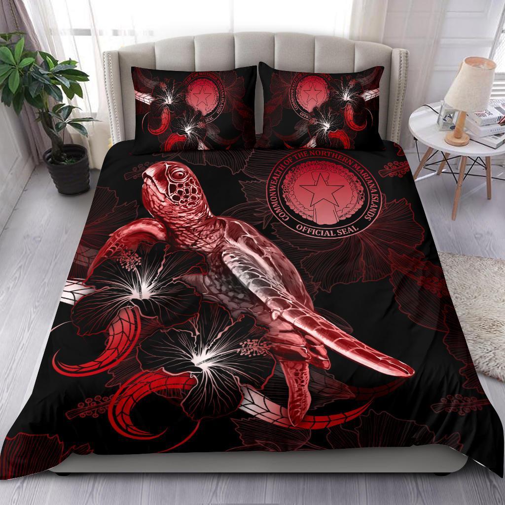 CNMI Polynesian Bedding Set - Turtle With Blooming Hibiscus Red Red - Polynesian Pride