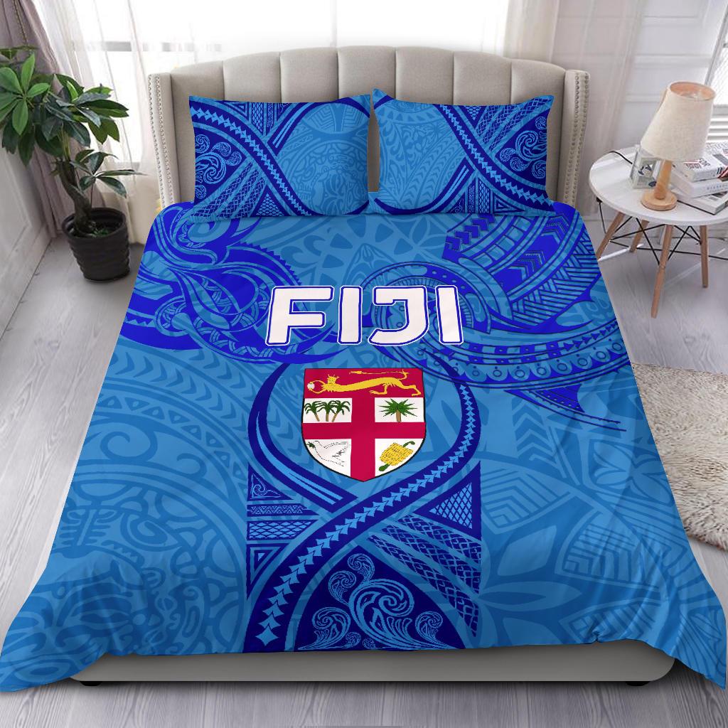 Blue Bedding Set Fiji Rugby Polynesian Waves Style Blue - Polynesian Pride