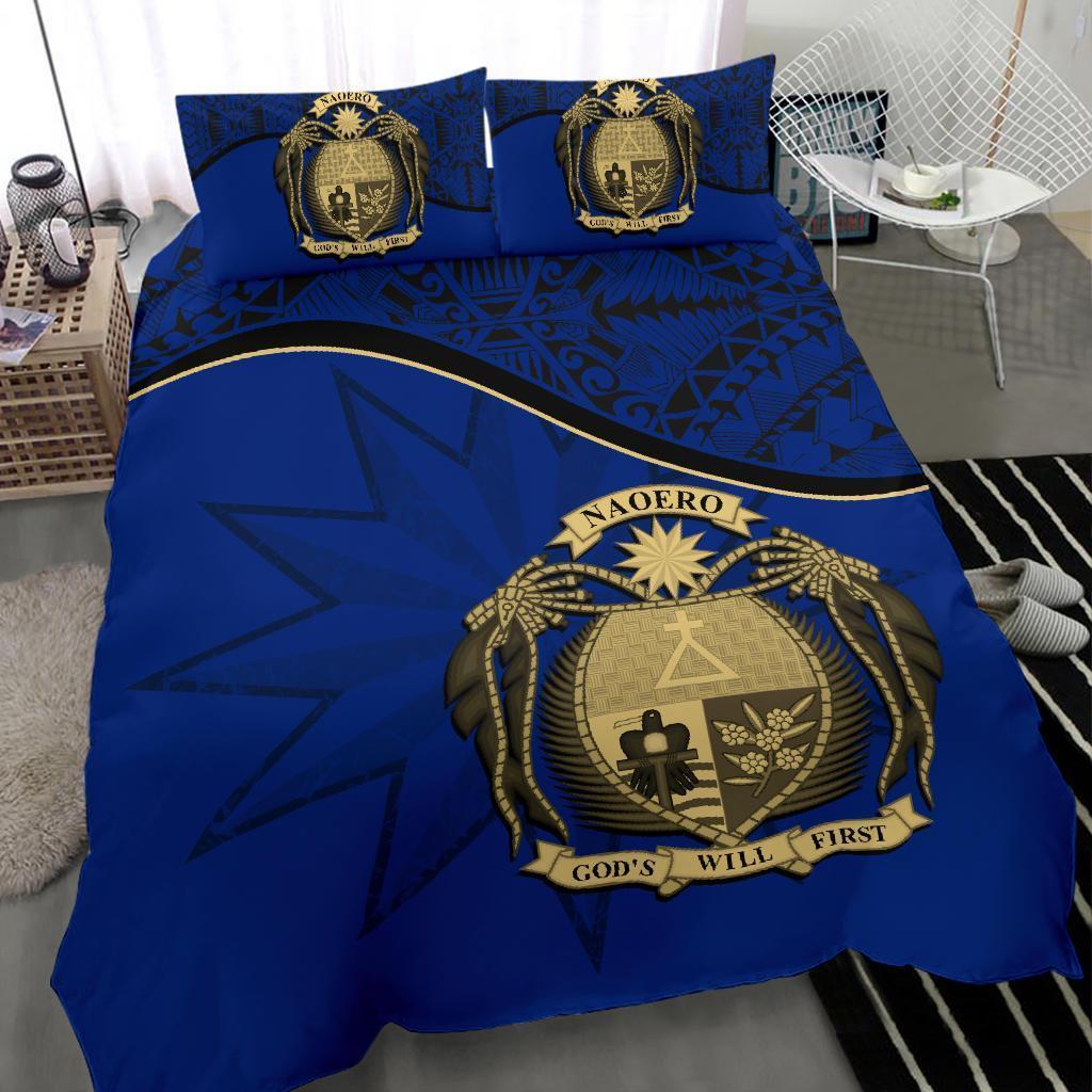 Nauru Duvet Cover Set - Nauru Bedding Flag & Coat Of Arms Dark Blue - Polynesian Pride