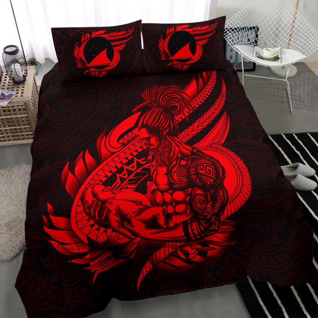 Polynesian Bedding Set - Tokelau Duvet Cover Set Father And Son Red Red - Polynesian Pride