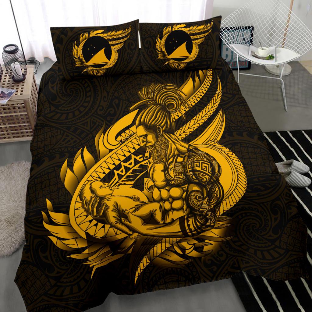 Polynesian Bedding Set - Tokelau Duvet Cover Set Father And Son Gold Gold - Polynesian Pride