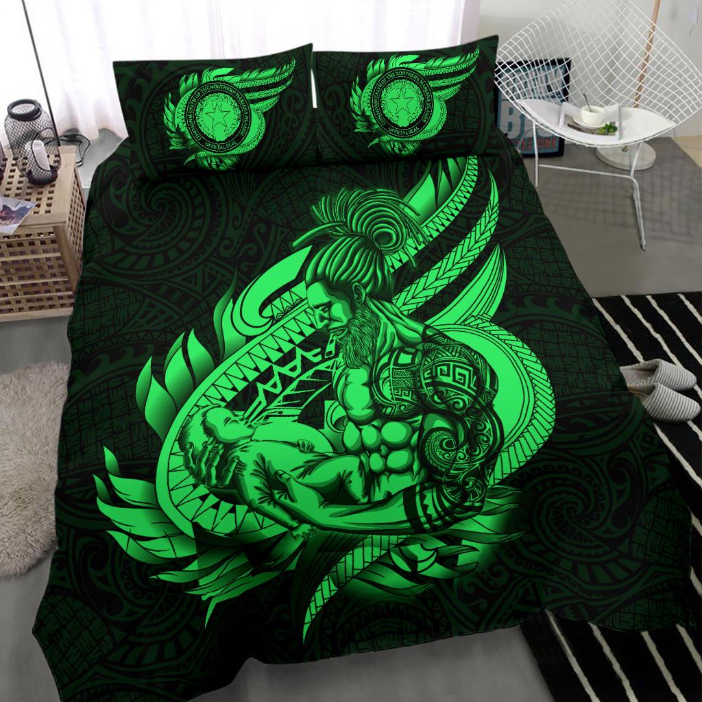 Polynesian Bedding Set - Northern Mariana Islands Duvet Cover Set Father And Son Green Green - Polynesian Pride