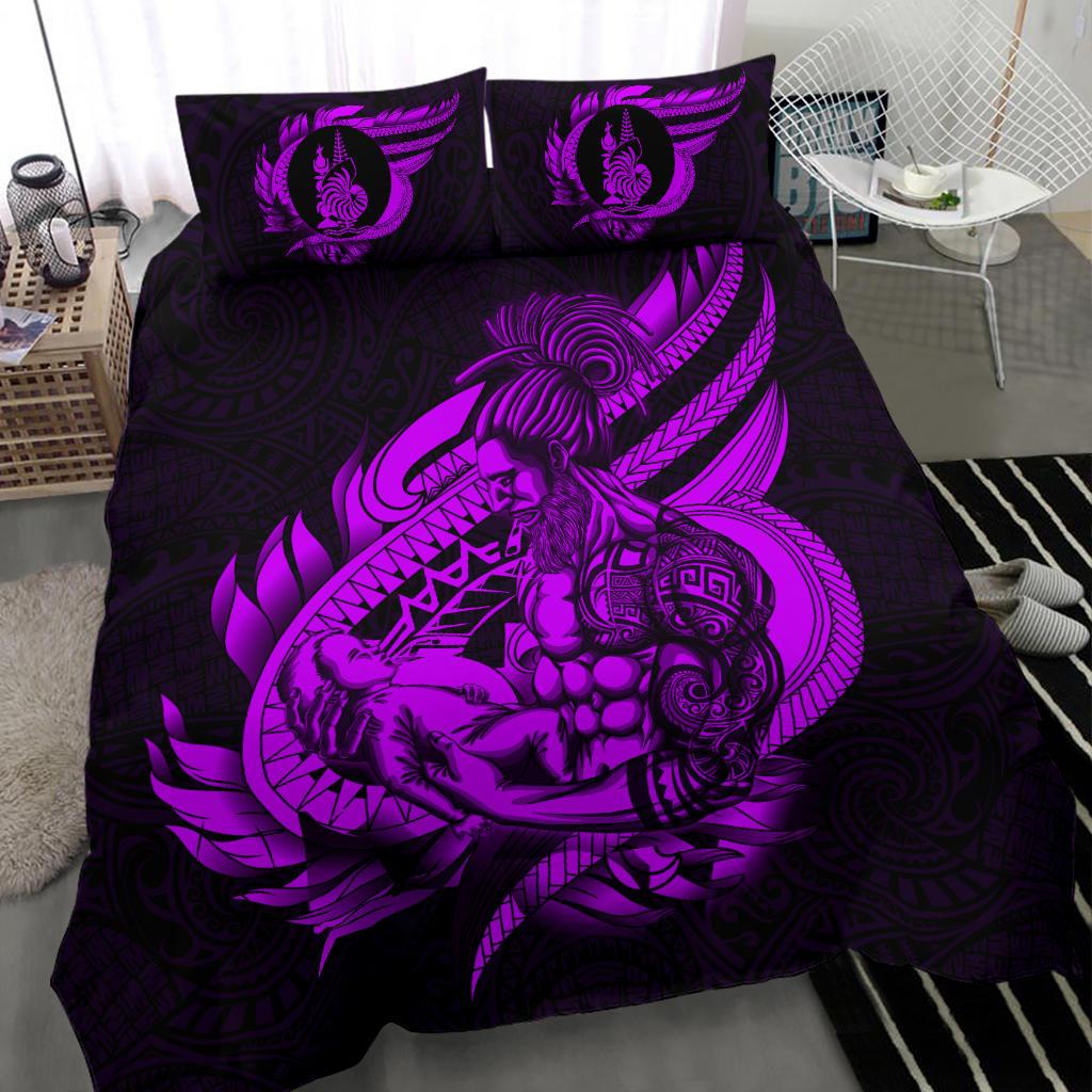 Polynesian Bedding Set - New Caledonia Duvet Cover Set Father And Son Purple Purple - Polynesian Pride