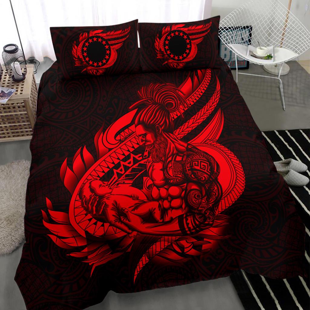 Polynesian Bedding Set - Cook islands Duvet Cover Set Father And Son Red Red - Polynesian Pride