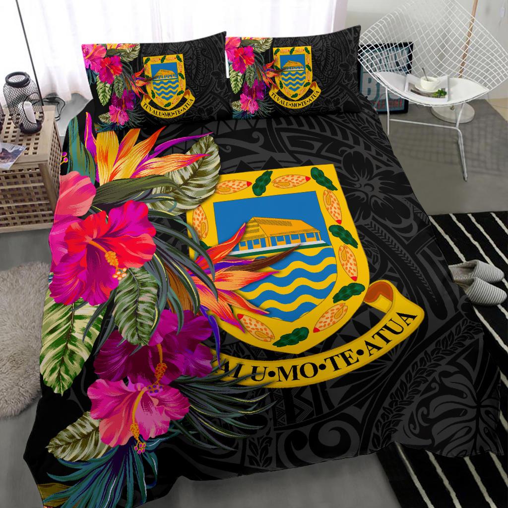 Tuvalu Bedding Set - Hibiscus Polynesian Pattern Black - Polynesian Pride