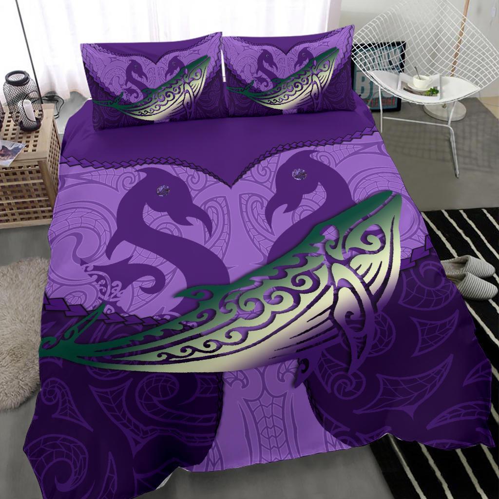 Maori Manaia Whales Gods Of The Sea Bedding Set, Purple Purple - Polynesian Pride