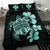 Hawaiian Kanaka Hibiscus Plumeria Mix Polynesian Turtle Bedding Set Turquoise AH - Polynesian Pride