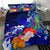 Marshall Islands Bedding Set - Humpback Whale with Tropical Flowers (Blue) - Polynesian Pride