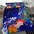 Marshall Islands Custom Personalised Bedding Set - Humpback Whale with Tropical Flowers (Blue) - Polynesian Pride