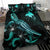 Papua New Guinea Polynesian Bedding Set - Turtle With Blooming Hibiscus Turquoise - Polynesian Pride