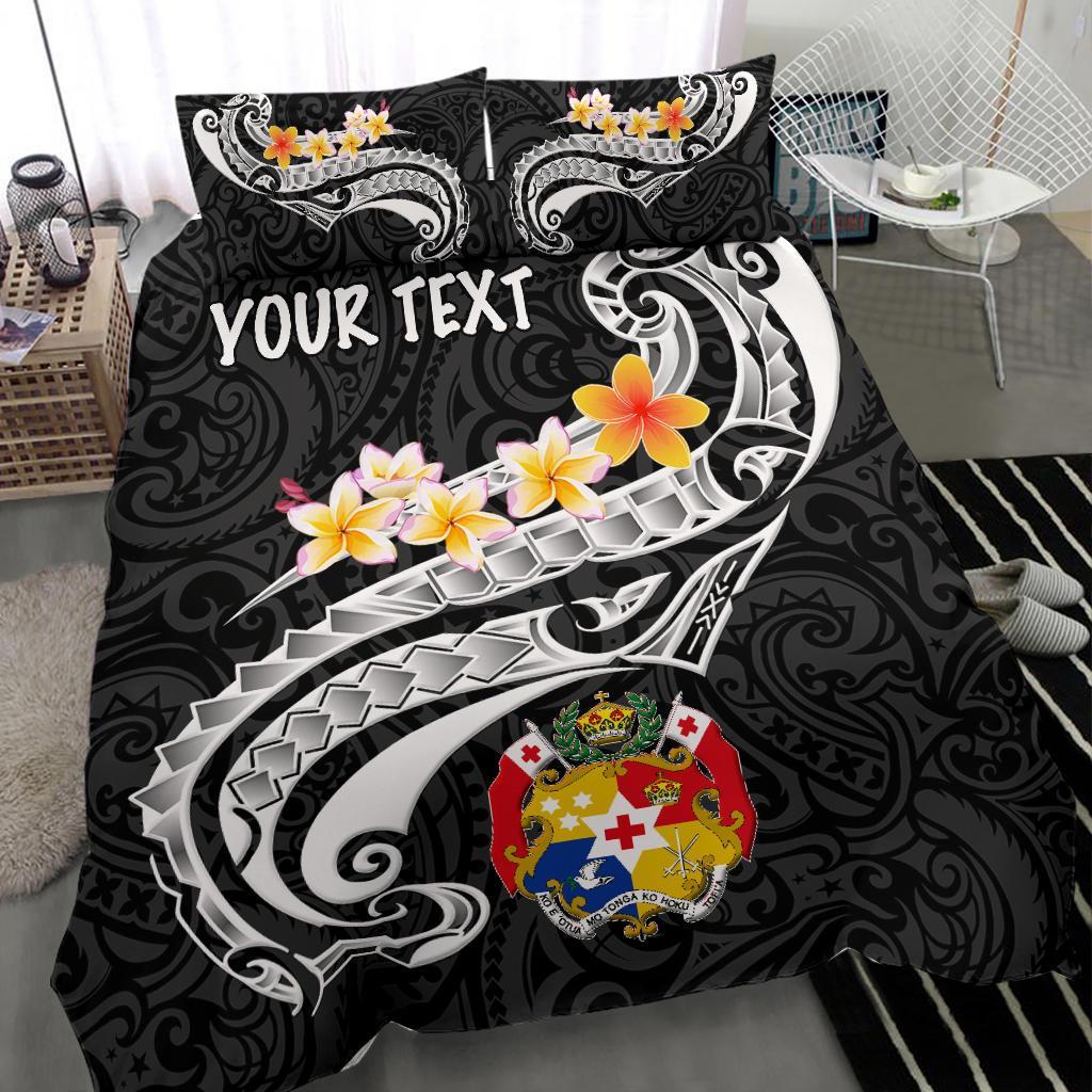 Tonga Custom Personalised Bedding Set - Tonga Seal Polynesian Patterns Plumeria (Black) Black - Polynesian Pride