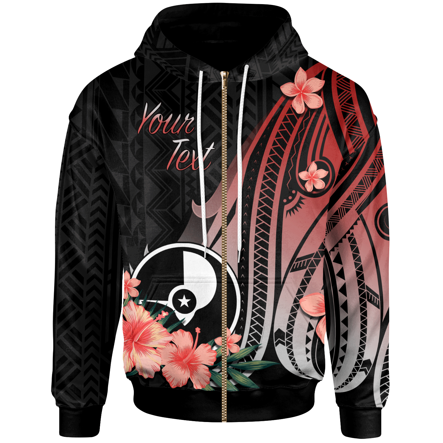 Yap Custom Zip Hoodie Red Polynesian Hibiscus Pattern Style Unisex Red - Polynesian Pride