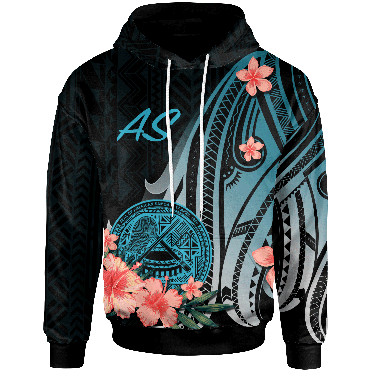 American Samoa Hoodie Turquoise Polynesian Hibiscus Pattern Style Unisex Turquoise - Polynesian Pride