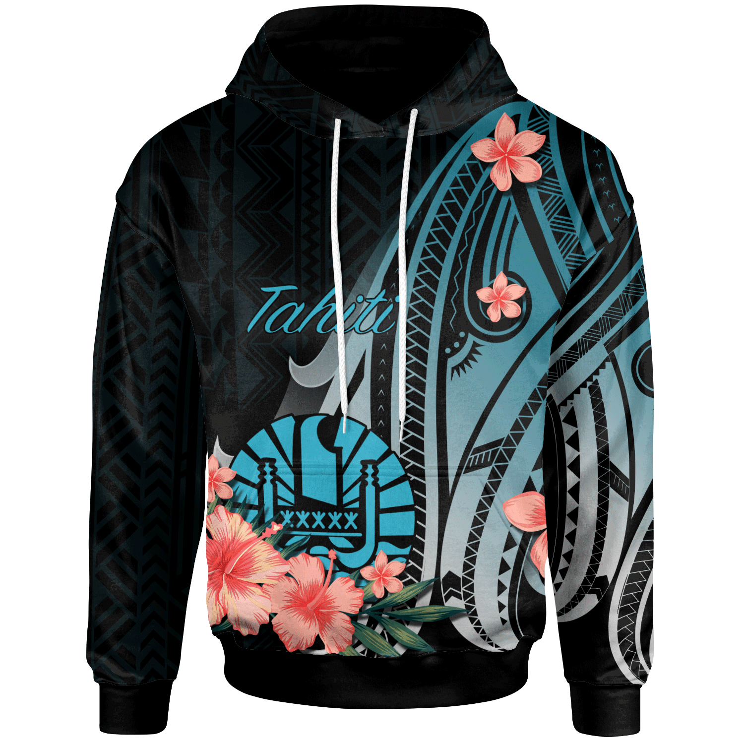 Tahiti Hoodie Turquoise Polynesian Hibiscus Pattern Style Unisex Turquoise - Polynesian Pride