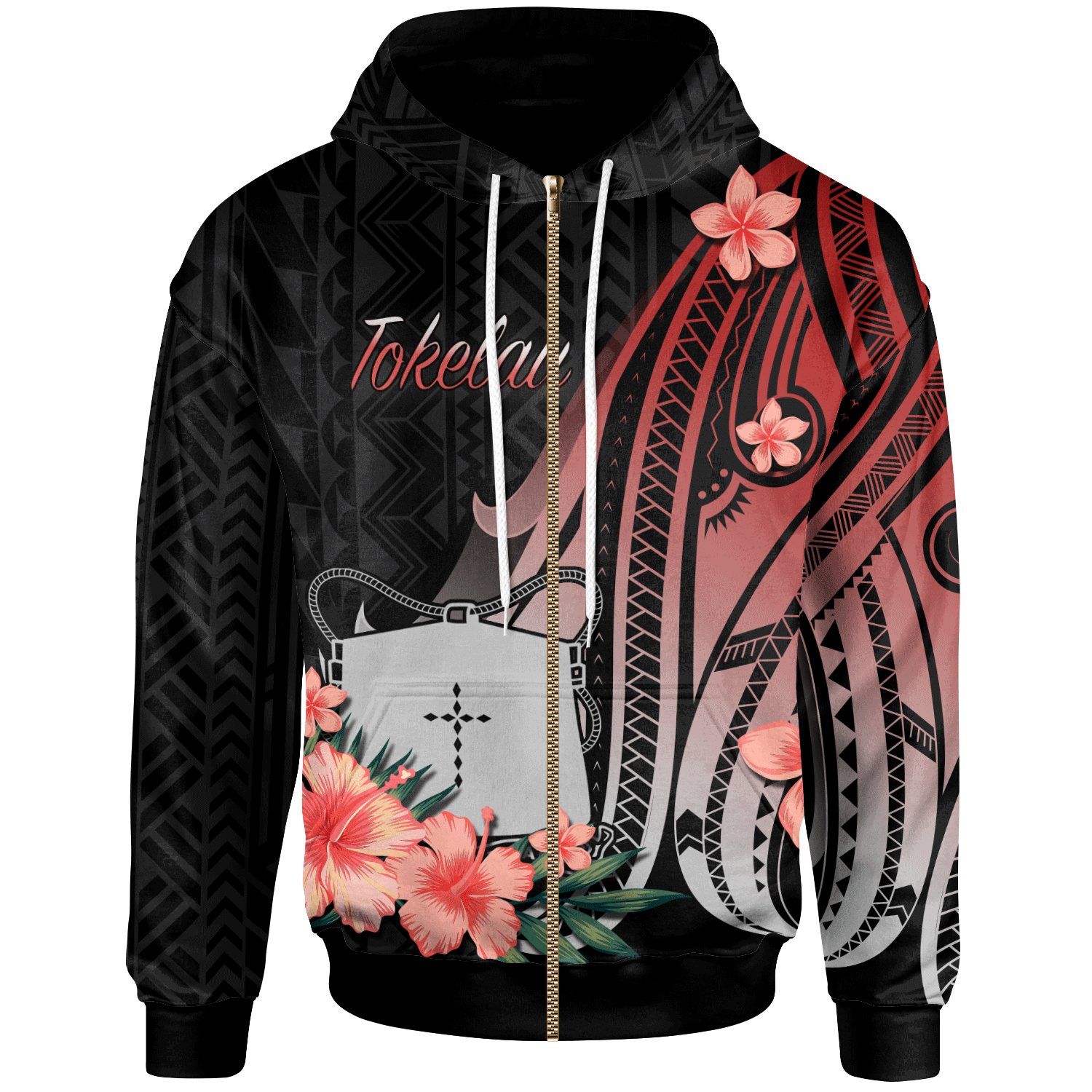 Tokelau Zip Hoodie Red Polynesian Hibiscus Pattern Style Unisex Red - Polynesian Pride