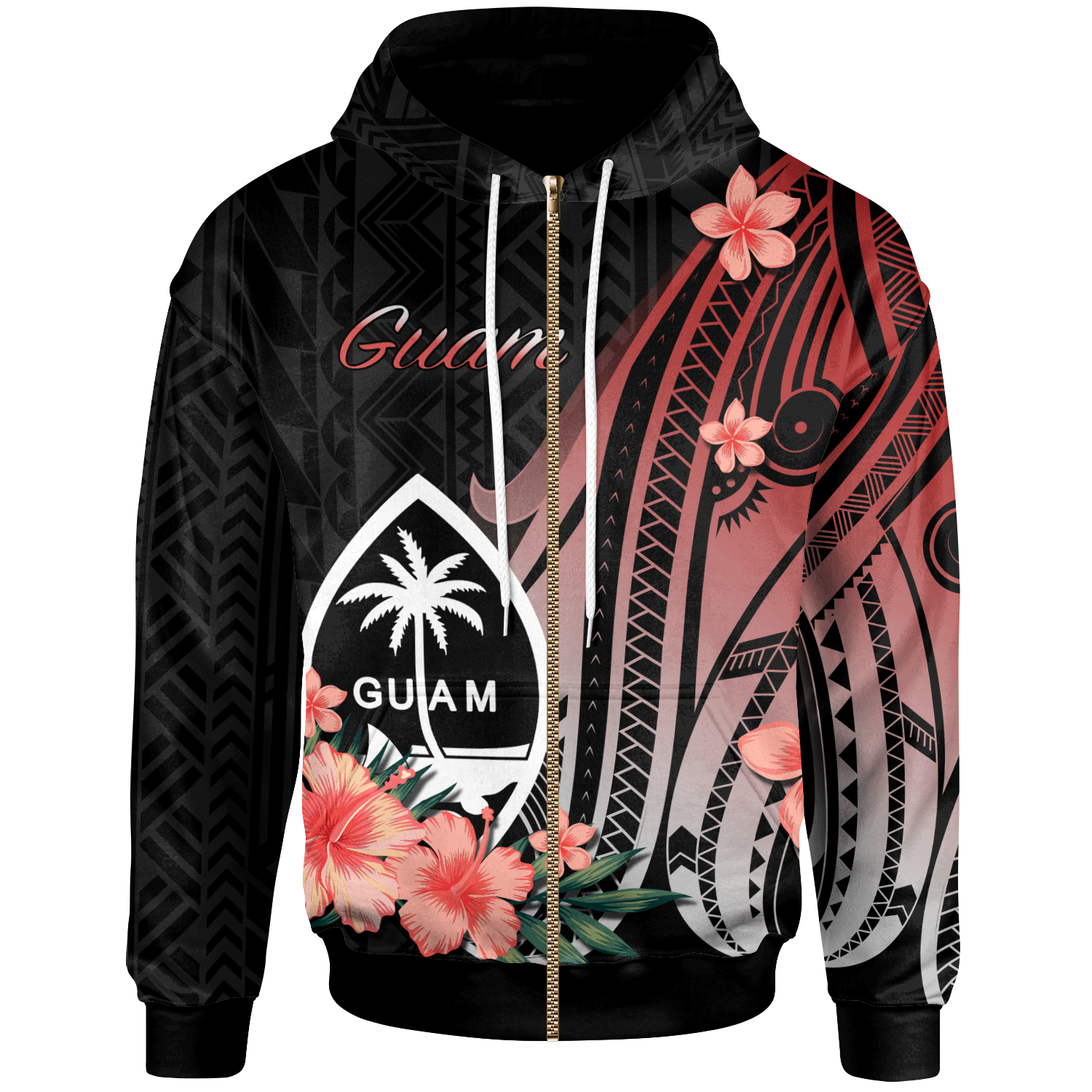 Guam Zip Hoodie Red Polynesian Hibiscus Pattern Style Unisex Red - Polynesian Pride