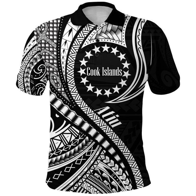 Atiu Cook Islands Polo Shirt Black Polynesian Wave Style LT9 Adult Black - Polynesian Pride