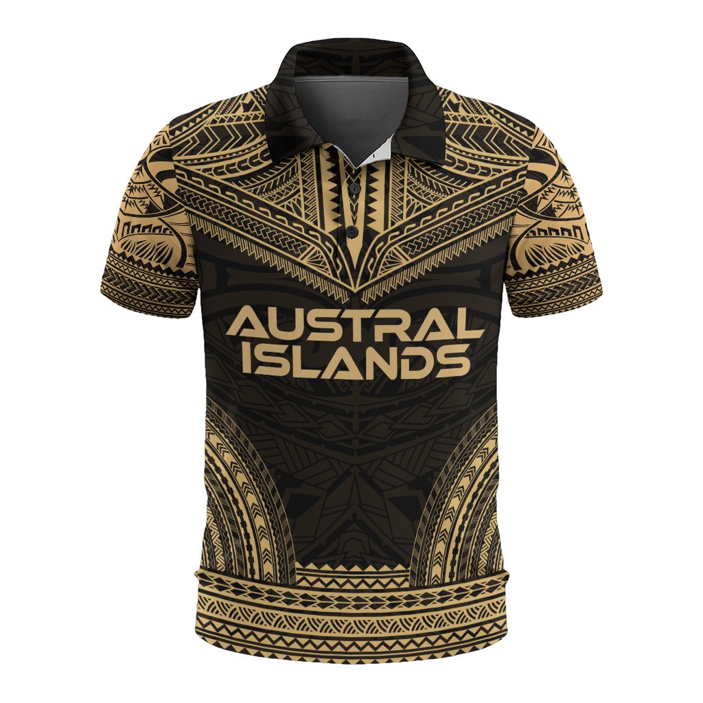 Austral Islands Polo Shirt Tuhaa Pae Flag Polynesian Chief Tattoo Gold Version Unisex Gold - Polynesian Pride